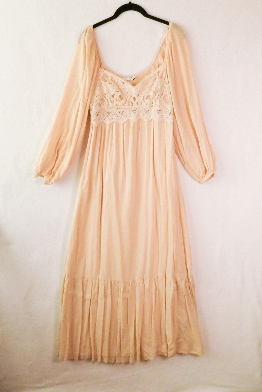 Lush Off Shoulder Peasant Maxi Dress Size S Lace Tiered Balloon Sleeve Romantic